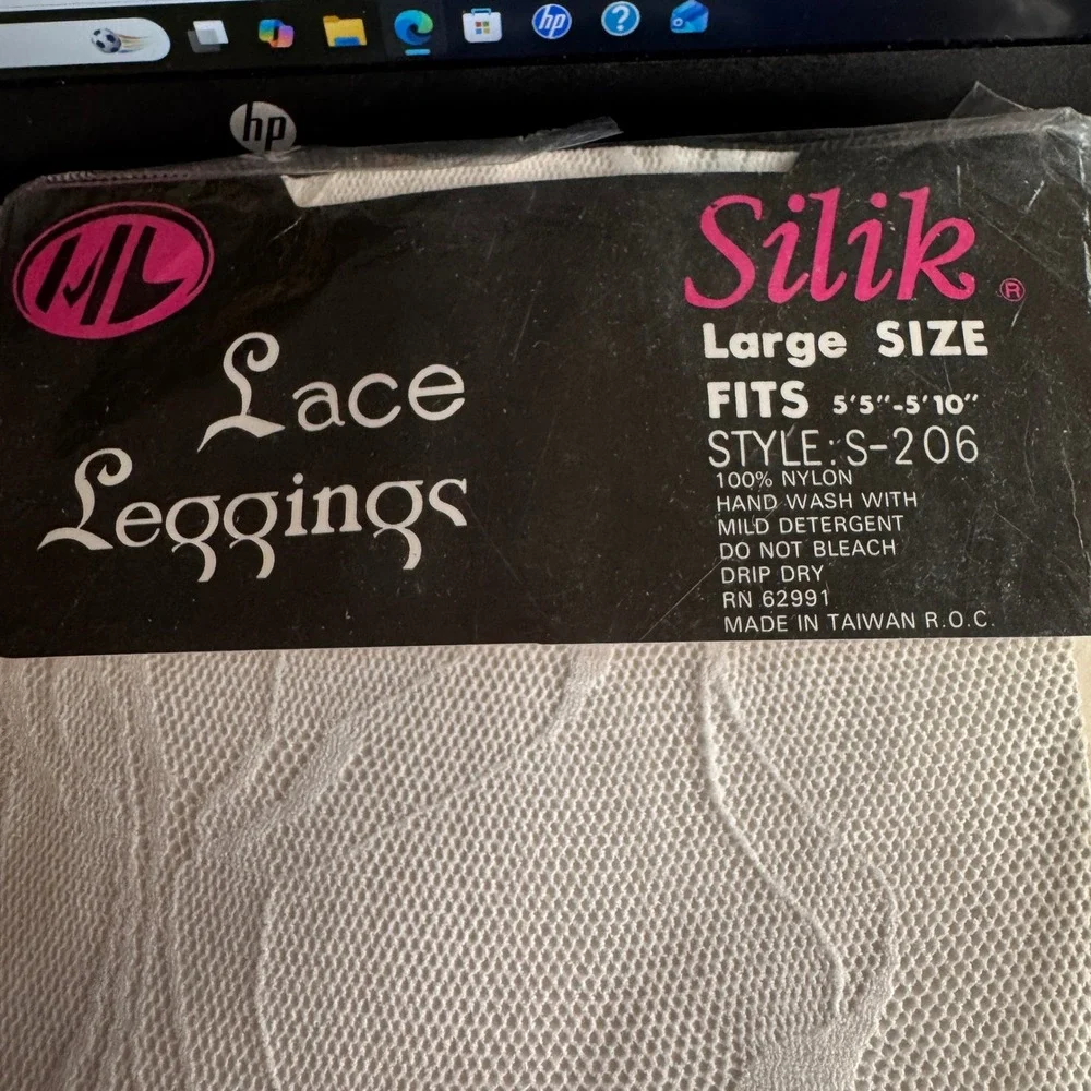 Vintage Silik Womens Lace Footless Tights Large White Floral Mesh Leggings 90s